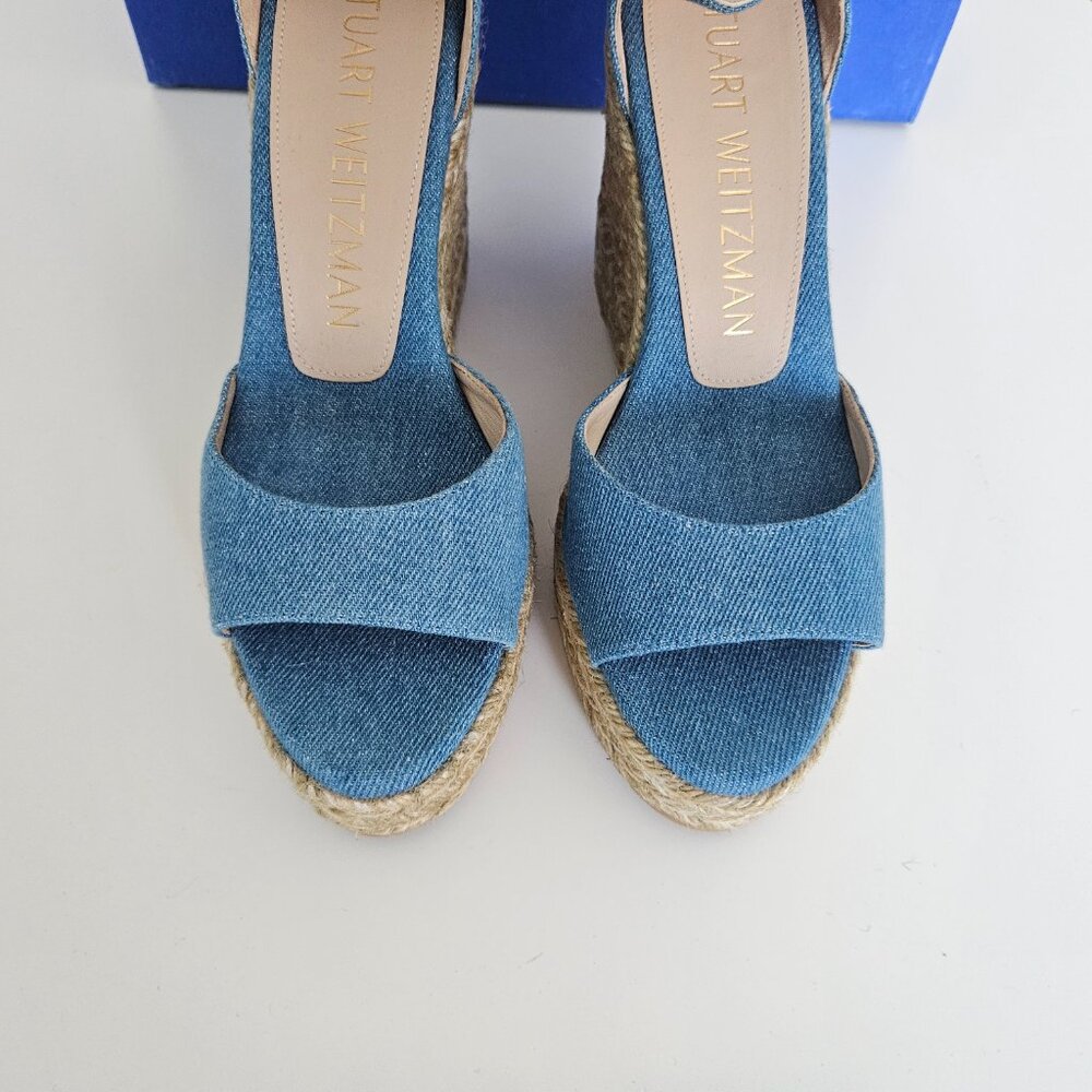 Stuart Weitzman Denim Espadrille Wedge Sandals – Size 7 / EU 37.5 – NWOT - Picture 9 of 14